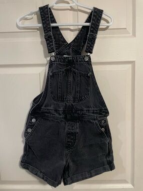 Old Navy Black Washed Denim Short Overalls